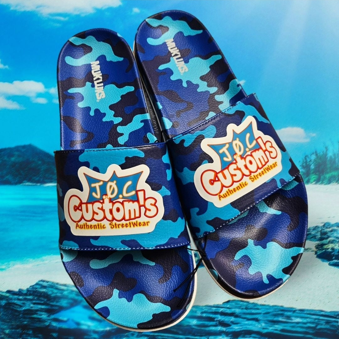 J.Ø.C Custom's Drip Blue Camo Slides 🛝